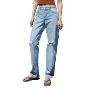 Zara Distessed Boyfriend Blue Denim Jeans Size 4